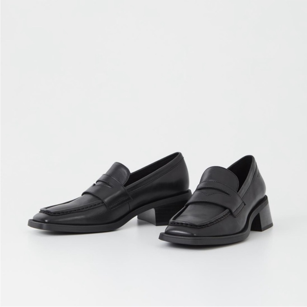 VAGABOND | Blanca Black Leather Block Heel Penny Loafer Square Toe Size EU40 - Picture 3 of 5